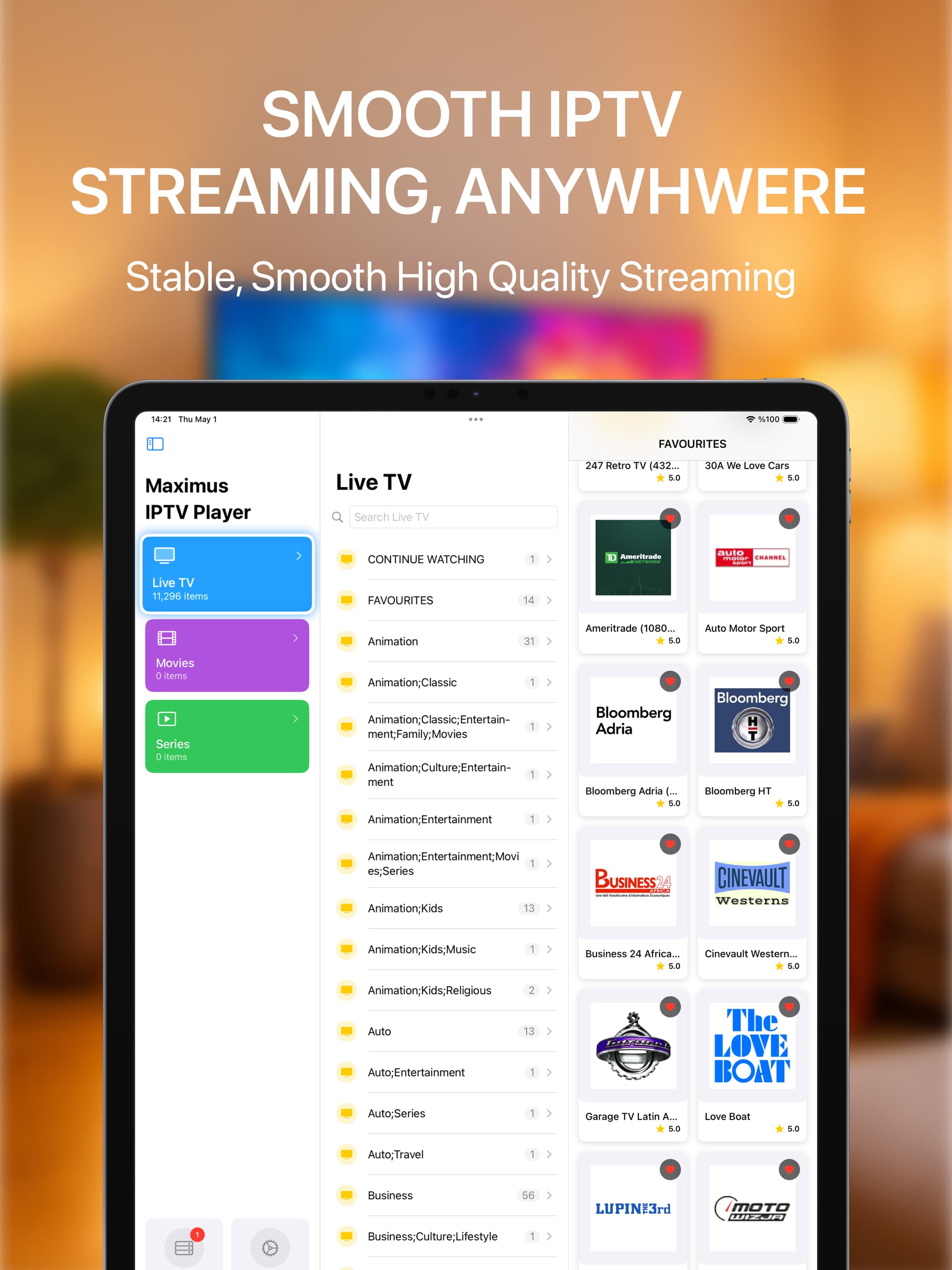 Maximus IPTV Player iPad App Screenshot