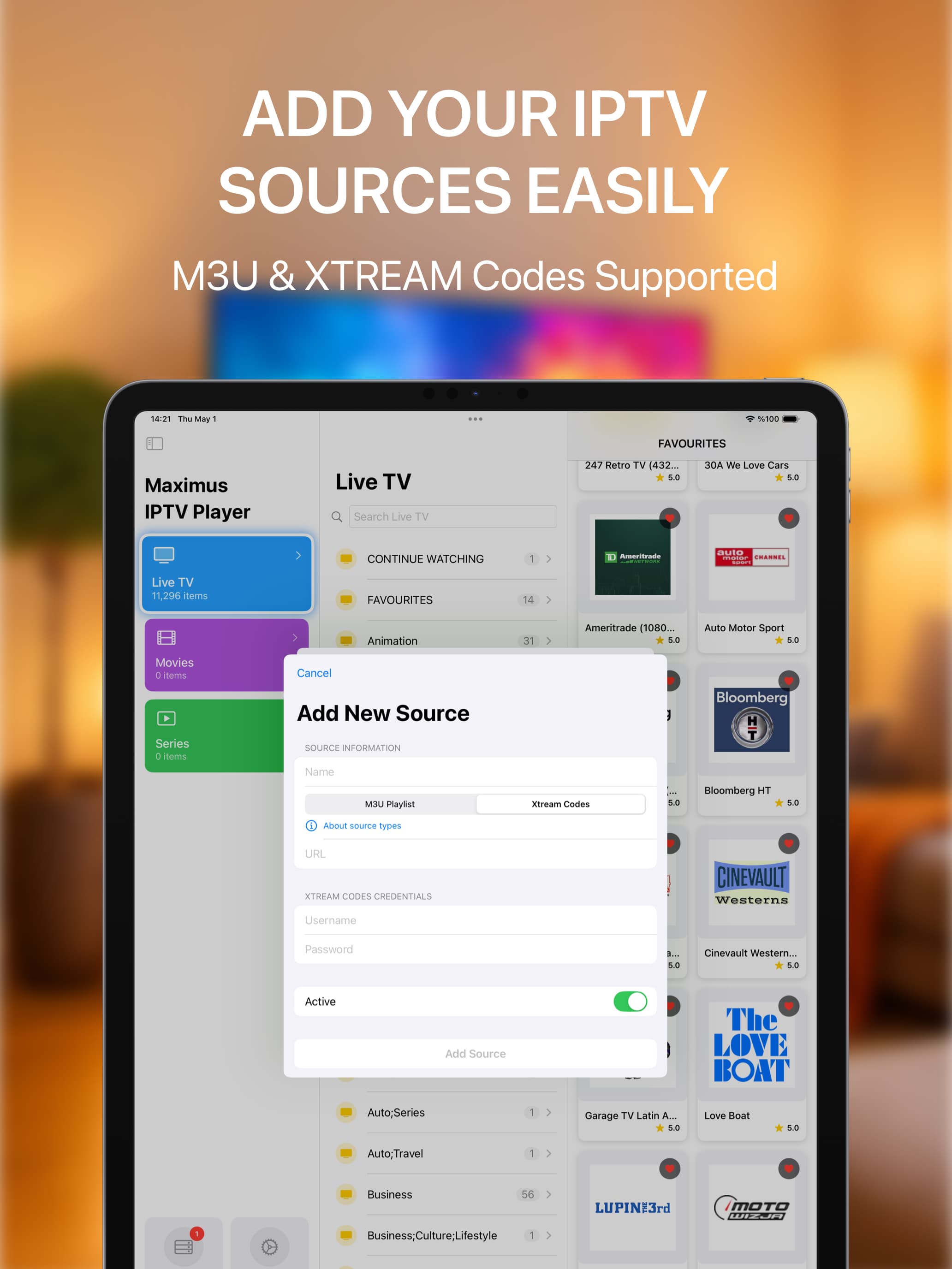 IPTV Stream Player iPad Interface Screenshot