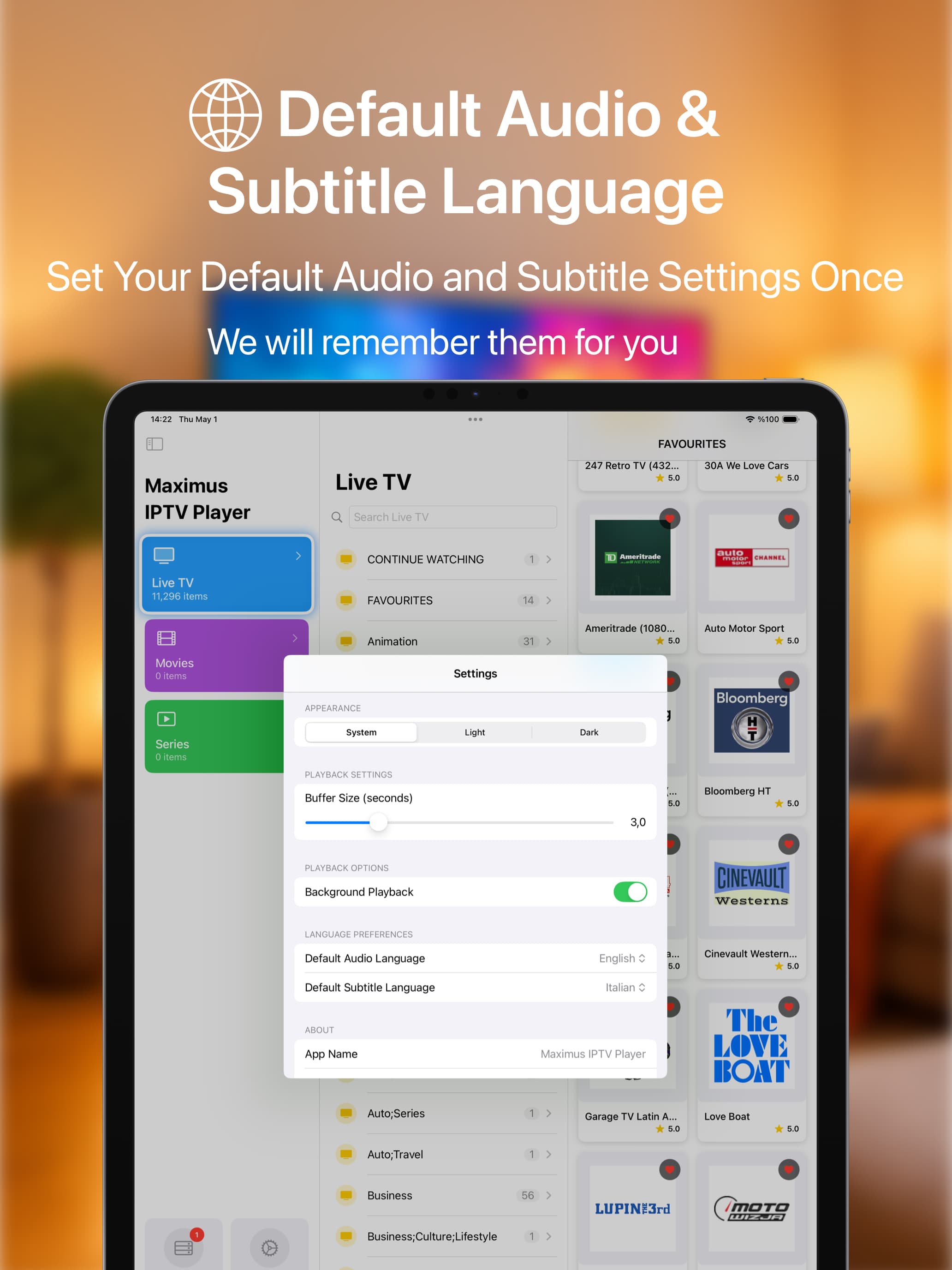 Maximus IPTV Player iPad Streaming Screenshot